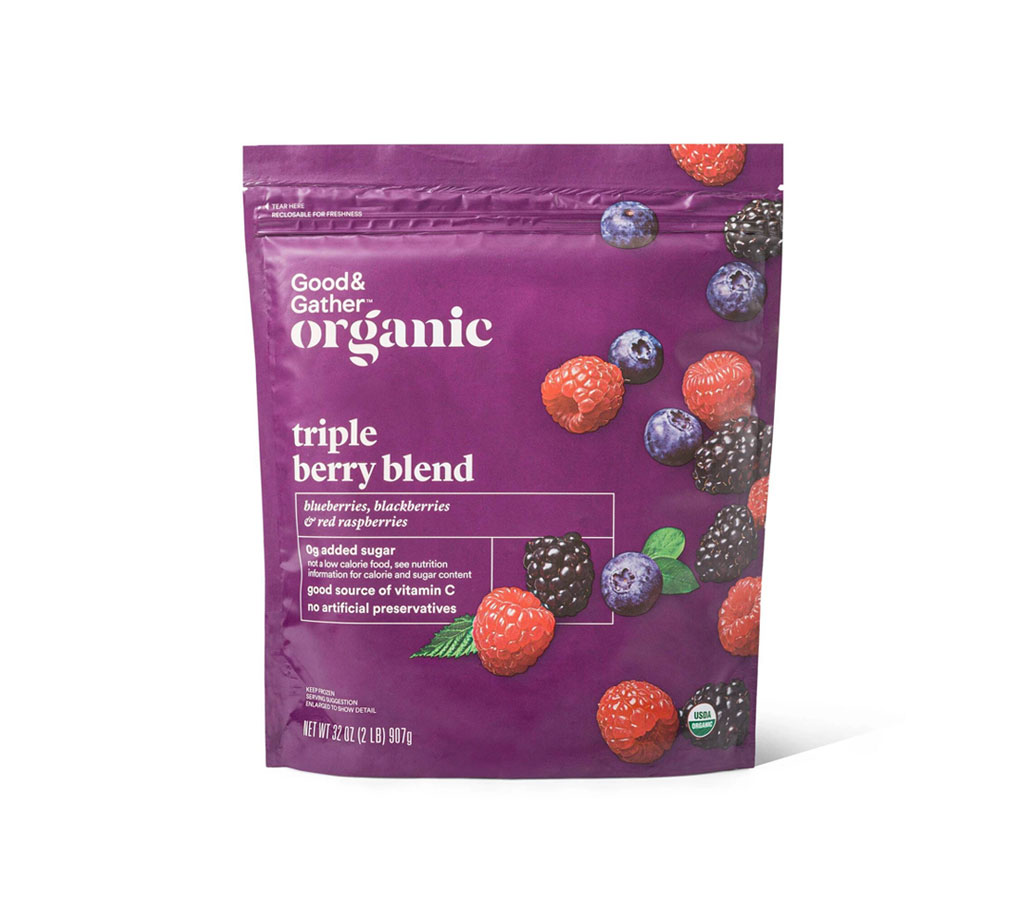 Mistura orgânica de frutas vermelhas congeladas